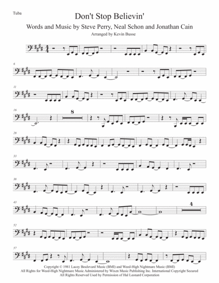 Free Sheet Music Dont Stop Believin Original Key Tuba