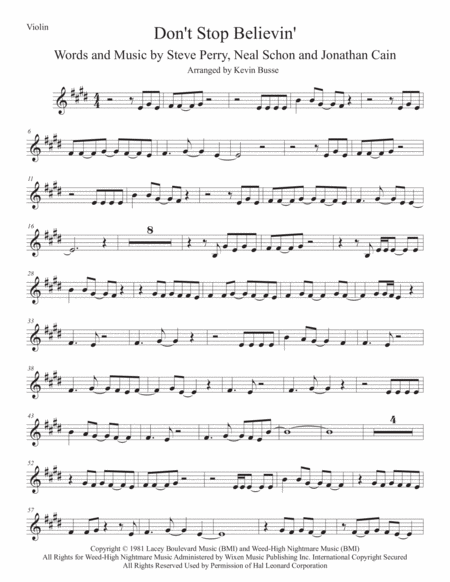 Dont Stop Believin Original Key Violin Sheet Music