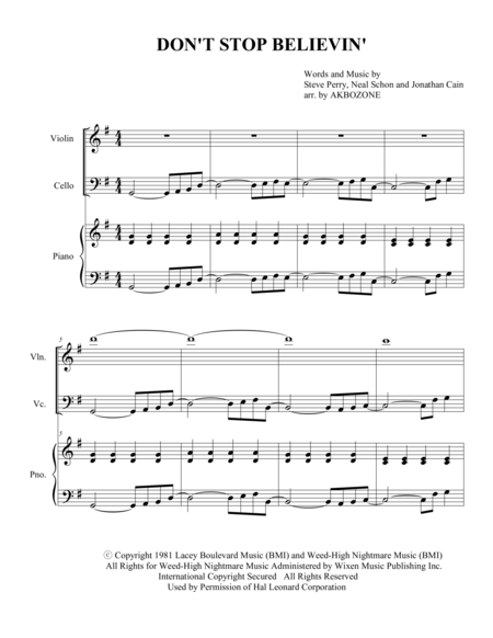 Dont Stop Believin Piano Trio Sheet Music