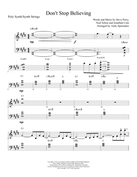 Dont Stop Believin Poly Synth Or Synth Strings Sheet Music