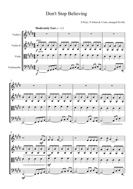 Free Sheet Music Dont Stop Believin String Quartet Score And Parts