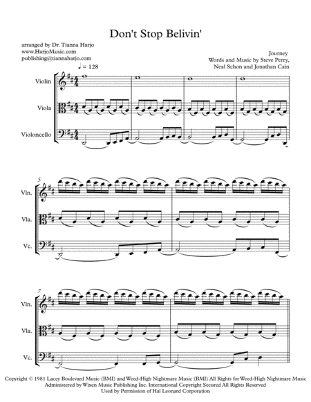 Dont Stop Believin String Trio Vn Va C Sheet Music