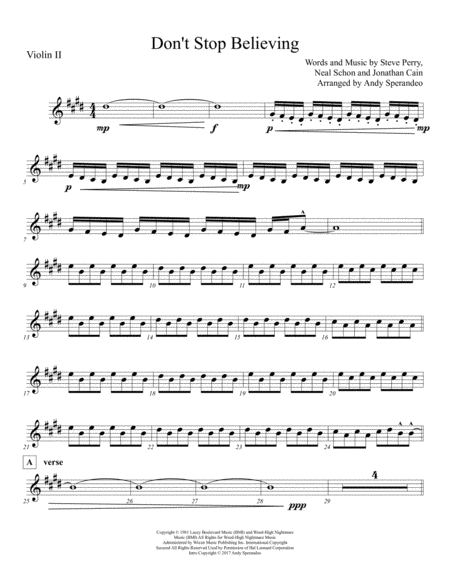 Dont Stop Believin Violin Ii Sheet Music