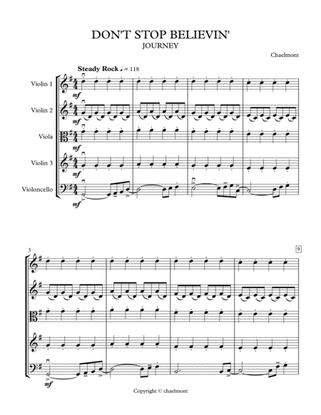Free Sheet Music Dont Stop Believing String Quartet Full Score And Parts