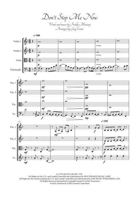 Dont Stop Me Now Arranged For String Quartet By Greg Eaton Score And Parts Perfect For Gigging Quartets Sheet Music