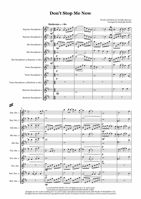 Dont Stop Me Now By Queen Saxophone Ensemble Octet Ssaattbb Saaatttb Sheet Music