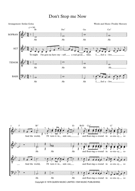 Free Sheet Music Dont Stop Me Now Satb