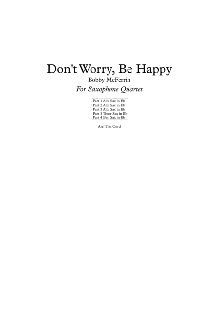 Free Sheet Music Dont Worry Be Happy For Saxophone Quartet