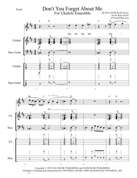 Dont You Forget About Me Simple Minds For Ukulele Ensemble Band Orchestra Sheet Music