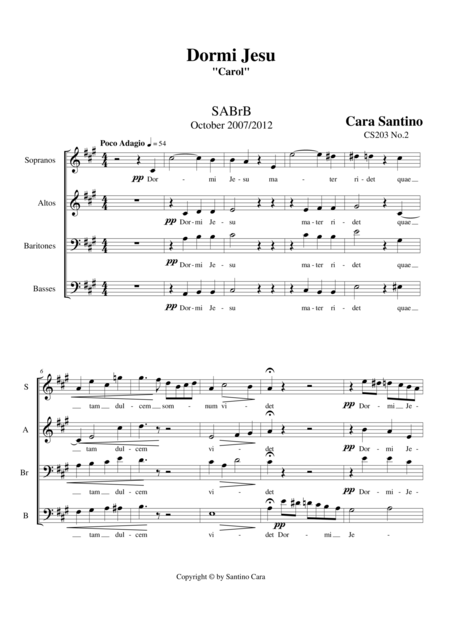 Dormi Jesu Christmas Motet For Choir Sabrb A Cappella Sheet Music