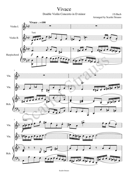 Double Violin Concerto In D Minor Vivace Bach Sheet Music