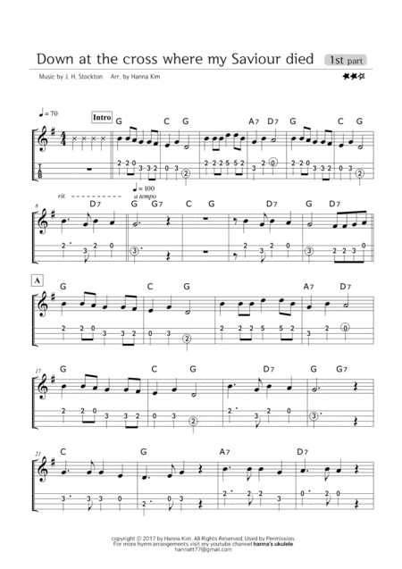 Down At The Cross Where My Saviour Died Hymn Ukulele Ensemble Sheet Music