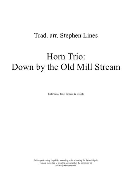 Free Sheet Music Down By The Old Mill Stream For Horn Trio