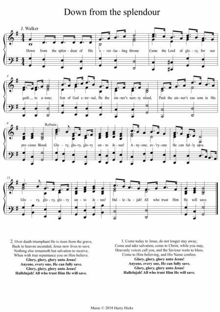 Free Sheet Music Down From The Splendour A New Tune To A Wonderful Old Hymn