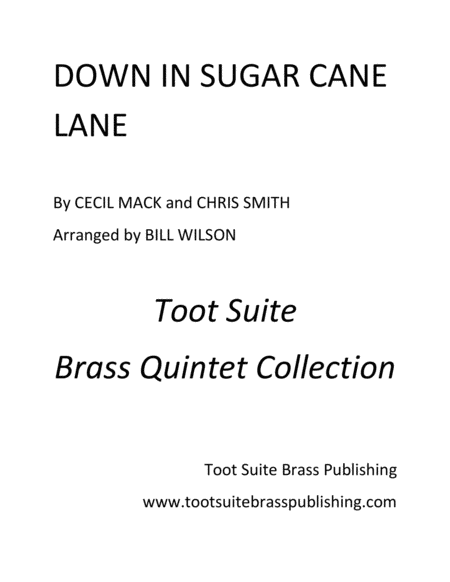 Down In Sugar Cane Lane Sheet Music