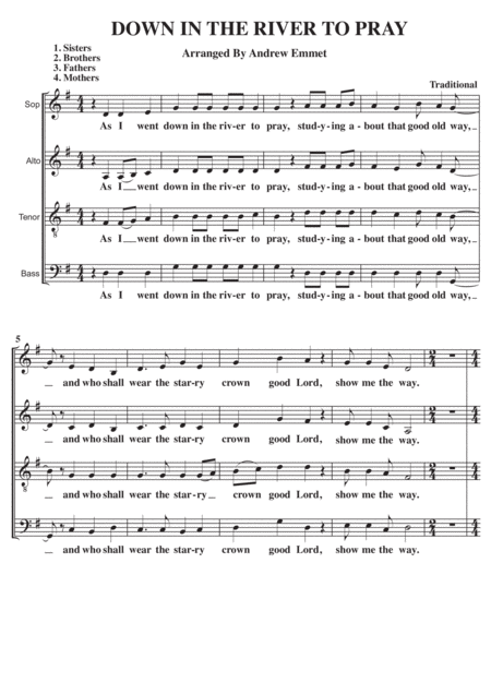 Down In The River To Pray A Cappella Sheet Music