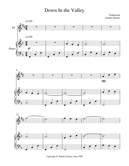 Down In The Valley Treble Eb Instrument Solo Sheet Music