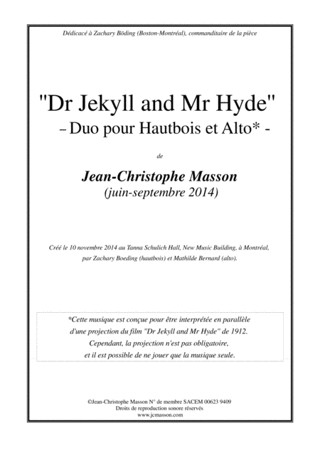 Dr Jekyll And Mr Hyde For Oboe And Viola Jcm 2014 Sheet Music