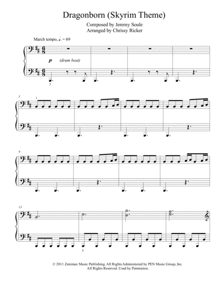 Dragonborn Skyrim Theme Intermediate Late Intermediate Piano Sheet Music