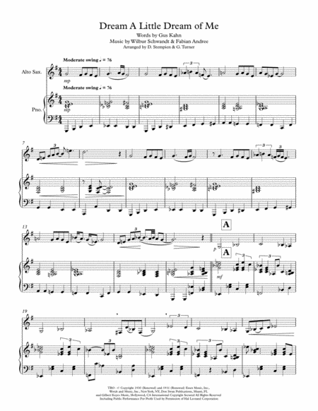 Dream A Little Dream Of Me For Alto Sax Solo With Piano Accompaniment Ella Fitzgerald Louis Armstrong Sheet Music