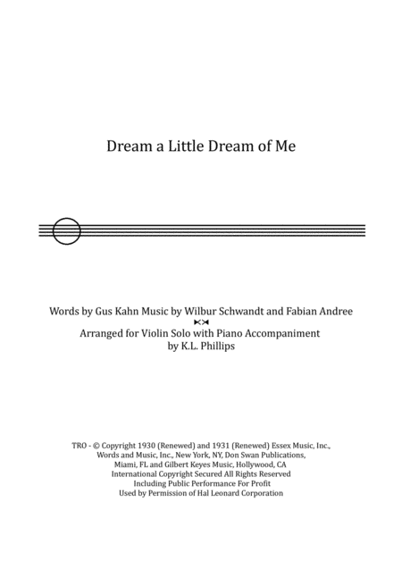 Free Sheet Music Dream A Little Dream Of Me Violin Solo With Piano Accompaniment