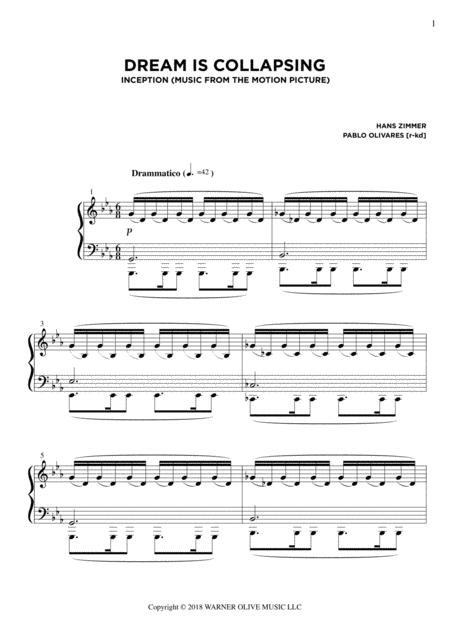 Dream Is Collapsing Inception Music From The Motion Picture Sheet Music