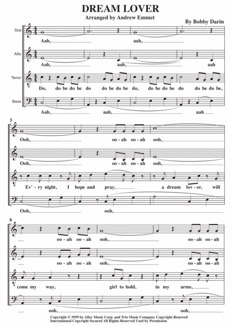 Dream Lover A Cappella Sheet Music