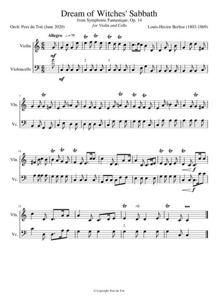 Dream Of Witches Sabbath Symphonie Fantastique Op 14 L H Berlioz Violin Cello Excerpt Sheet Music