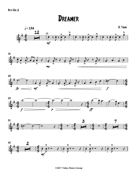 Free Sheet Music Dreamer Alto Sax 2