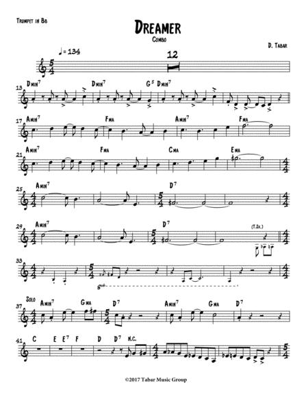 Dreamer Combo Trumpet In Bb Sheet Music