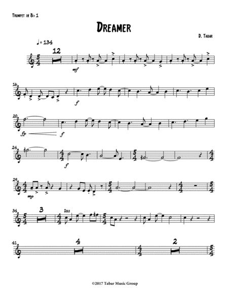 Free Sheet Music Dreamer Trumpet 1 In Bb