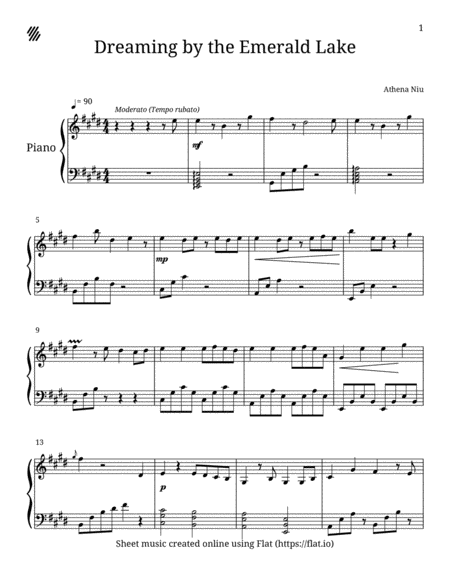 Free Sheet Music Dreaming By The Emerald Lake