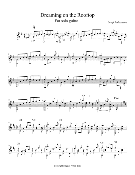 Dreaming On The Rooftop Classical Guitar Solo Sheet Music