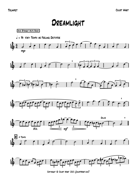 Free Sheet Music Dreamlight Trumpet Solo