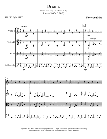 Dreams String Quartet Sheet Music