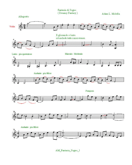 Free Sheet Music Dreamy Fantasy Fantasia Di Sogno Three Page Violin Solo