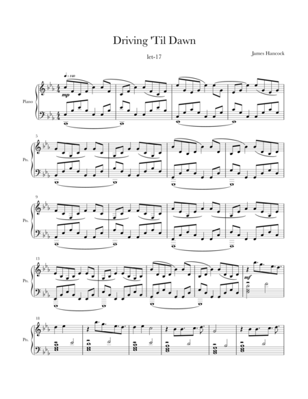 Driving Til Dawn Sheet Music