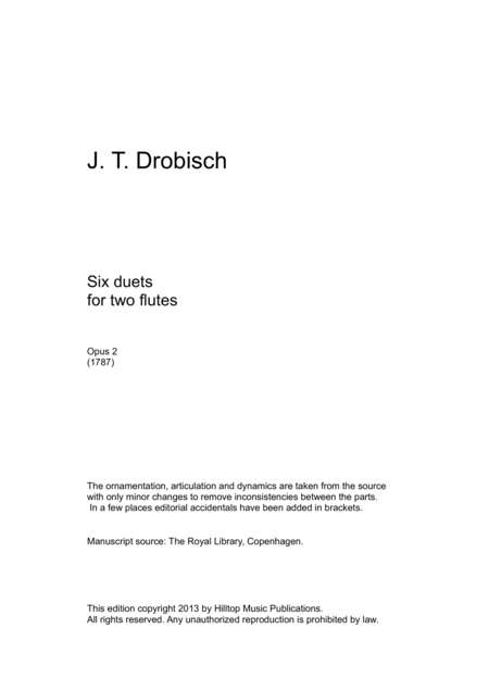 Drobisch Six Duets For Two Flutes Op 2 Sheet Music