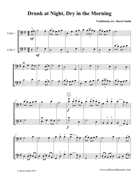 Drunk At Night Dry In The Morning A Traditional Celtic Song Arranged For Two Cellos Cello Duet Sheet Music