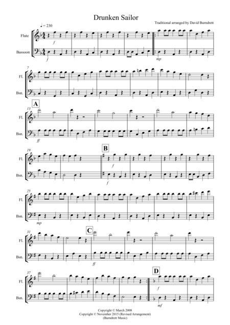 Drunken Sailor For Flute And Bassoon Sheet Music