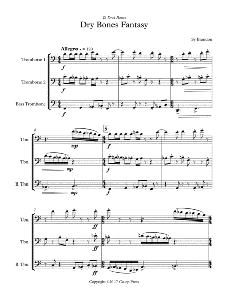 Dry Bones Fantasy For Trombone Trio Sheet Music