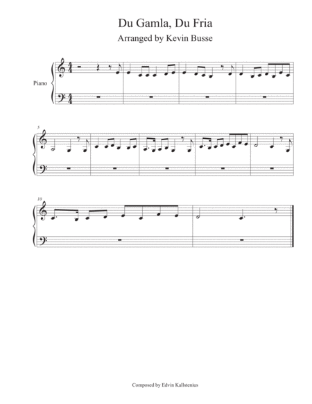 Free Sheet Music Du Gamla Du Fria Piano