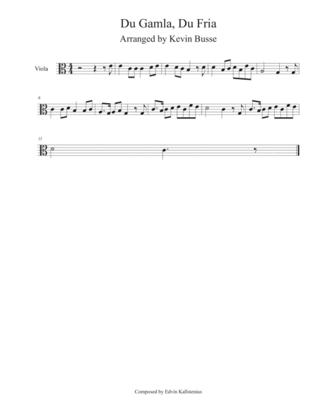 Du Gamla Du Fria Viola Sheet Music