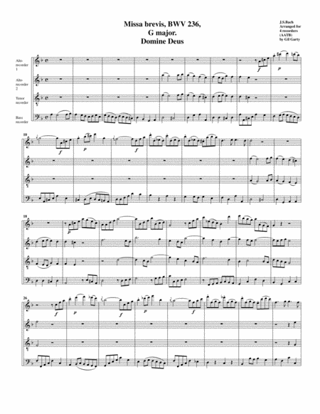 Free Sheet Music Duet Domine Deus From Mass Bwv 236 Arrangement For 4 Recorders