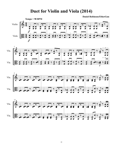 Duet For Violin And Viola 2014 Sheet Music