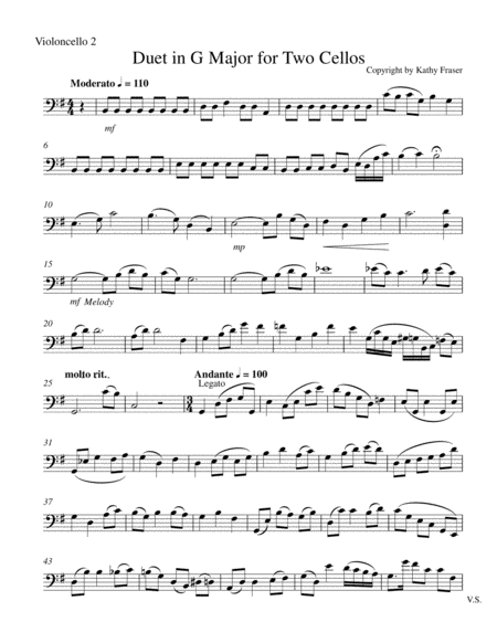 Free Sheet Music Duet In G Major For Two Cellos