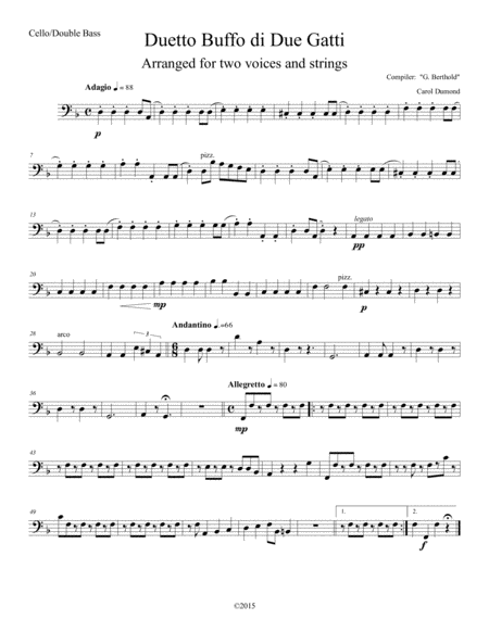 Duetto Buffo De Due Gatti Arranged For Two Voices And String Orchestra Cello Double Bass Sheet Music
