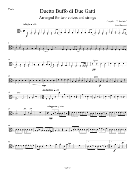 Duetto Buffo De Due Gatti Arranged For Two Voices And String Orchestra Viola Sheet Music