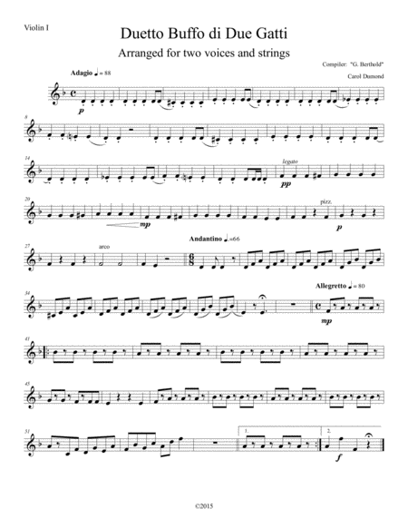 Free Sheet Music Duetto Buffo De Due Gatti Arranged For Two Voices And String Orchestra Violin I