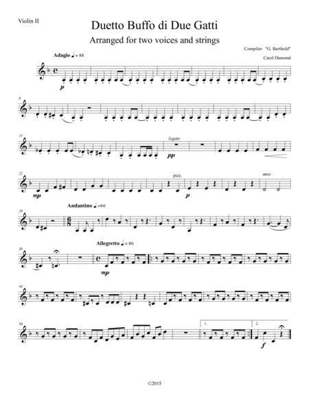 Duetto Buffo De Due Gatti Arranged For Two Voices And String Orchestra Violin Ii Sheet Music